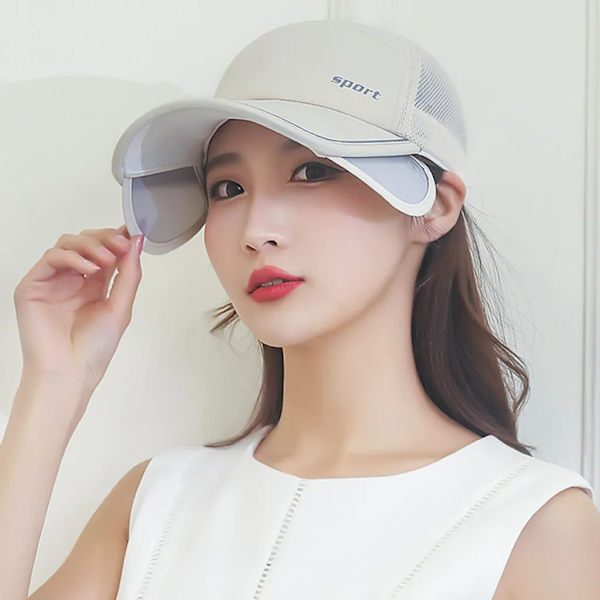 Sommer Solhatt, Baseball Cap Dame og Herre, Bred Bremm UV-beskyttelse, Inntrekkbar Visir, Mesh Pustende Fiskerhatt Strandhatt, Beige