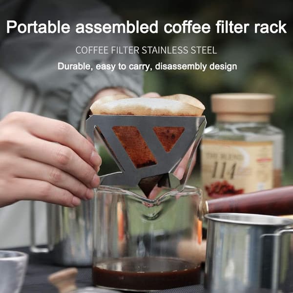 Bærbar kaffefilter i rustfrit stål, sammenklappelig, konisk kaffefilter