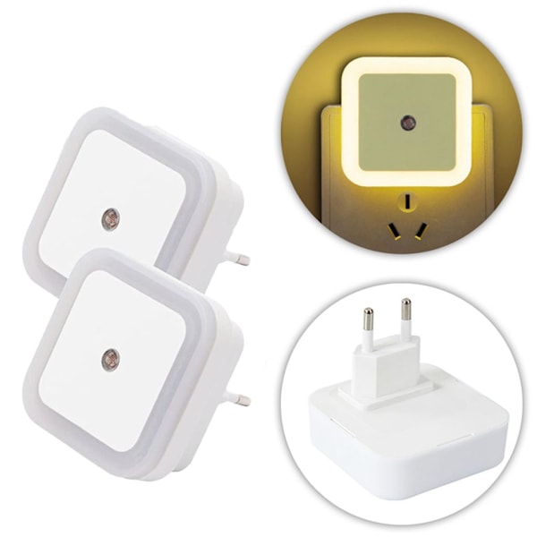 2x LED Nattelys Varmt Hvit Sokkel Barne Twilight Sensor Sokkel Lys 0.4W
