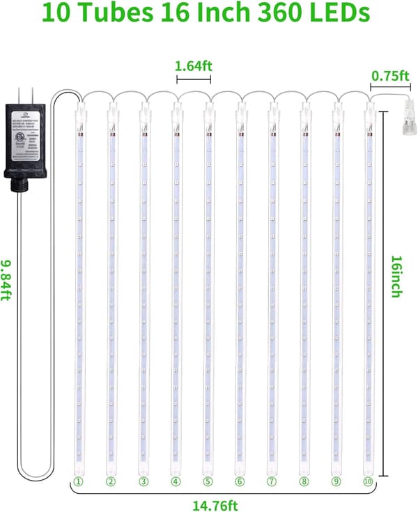 10-Rørs 240-LED Meteorregn Lys – Grøn 3,5M Udendørs Jul/Træ