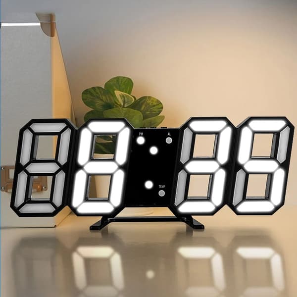 Digital Väckarklocka 3D LED Digital Klocka Väggklocka Datum USB Temperatur Väckarklocka Sovrum Vardagsrum Kök Kontor Dimbar Klocka