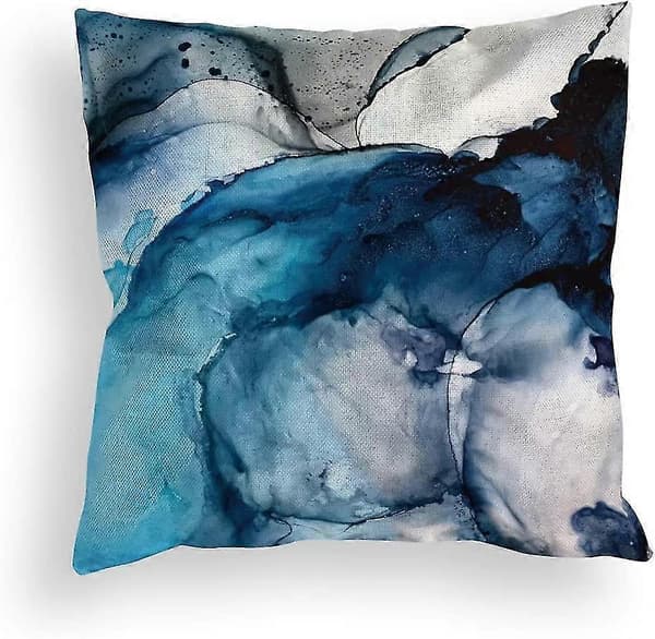 Set med 4 dekorativa prydnadskuddar, marinblå marmor prickig havstextur linnekuddar soffa sovrum bil heminredning, 45 x 45 cm