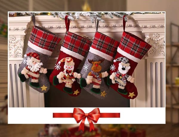 4-pack julstrumpa presentpåsar, stora godispåsar, julgransdekoration strumpor
