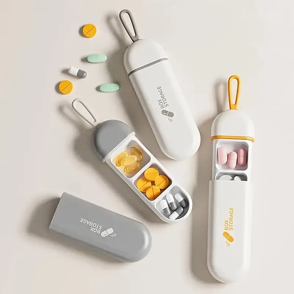Bærbar mini medisinboks med tre-roms design