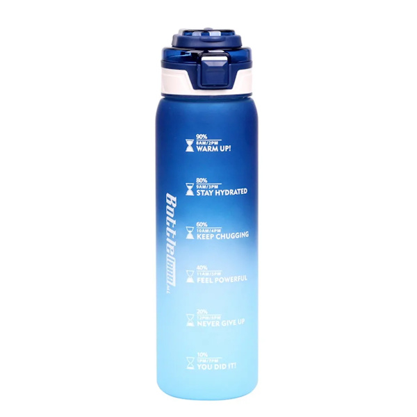 Drikkedunk, 1000 ml sportsvandflaske med tidsmarkeringer, lækagesikker drikkedunk, BPA-fri til fitness/cykling/camping/løb (blå)
