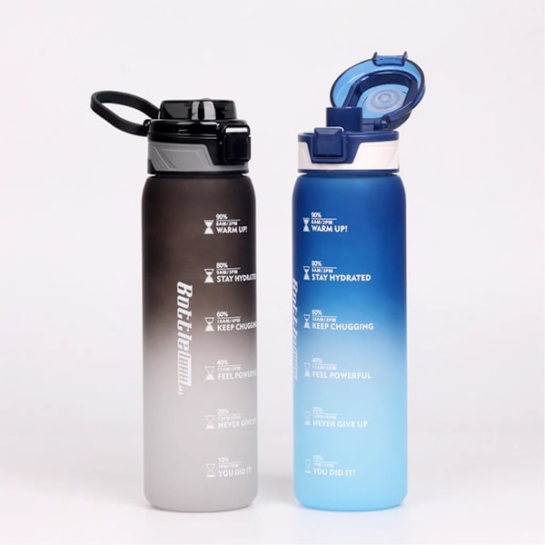 Drikkedunk, 1000 ml sportsvandflaske med tidsmarkeringer, lækagesikker drikkedunk, BPA-fri til fitness/cykling/camping/løb (blå)