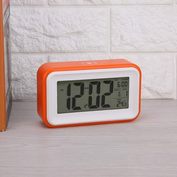 Digital väckarklocka med temperaturvisning, multifunktionell sovrumsbordsur (orange)