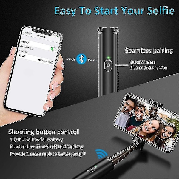 Bluetooth Selfie-stang, Aluminium, Lomme, iPhone/Samsung