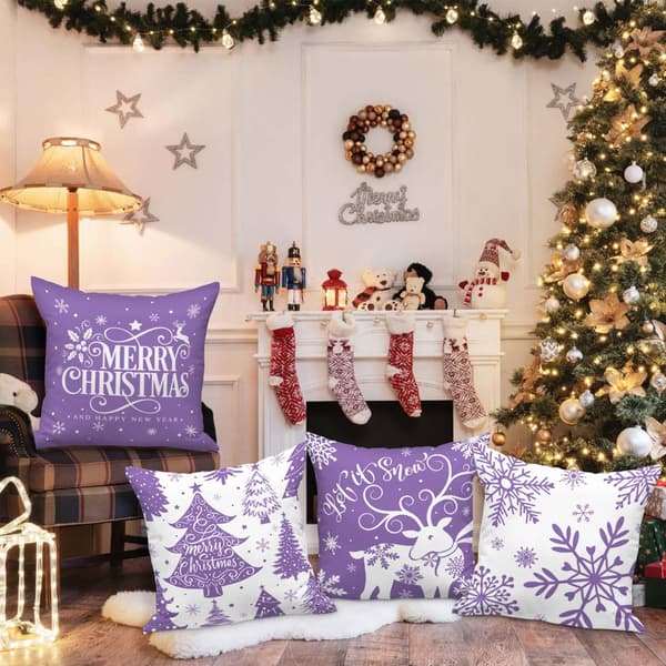 4-pack 45 cm Vit-Lila Snöflinga Kuddfodral – Jul Soffset