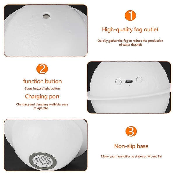 3D-printet måneformet LED-lampe, luftfukter, USB-drevet luftrenser, lampe