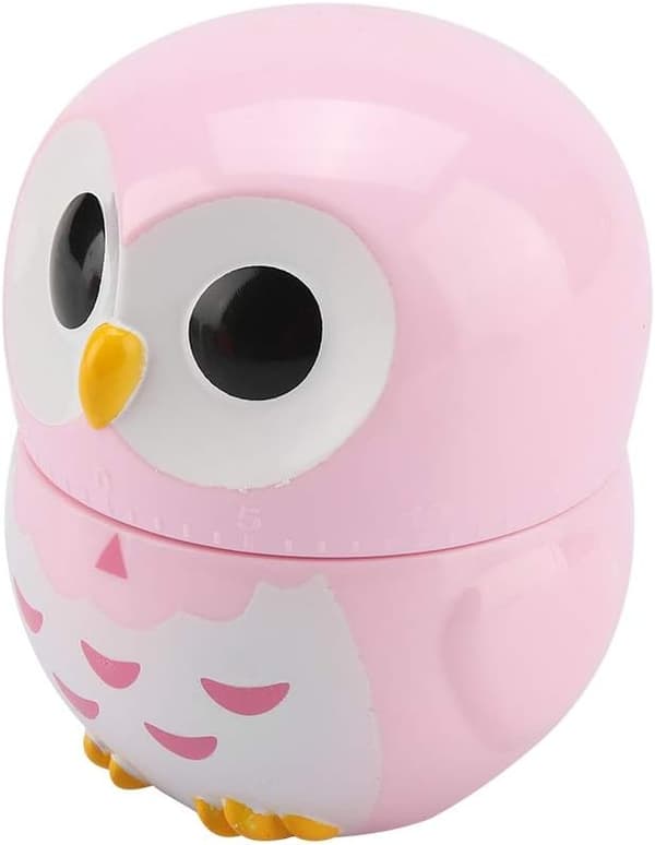 Söt Uggla Form Digital Mekanisk Timer Matlagning Manuell Mekanisk Hem Kök Bänkskiva Väckarklocka (Rosa)
