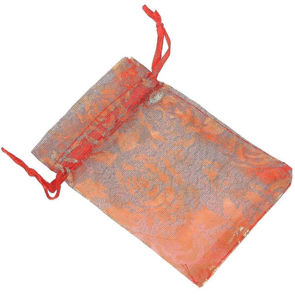 100 st 7x9cm Ros Organza Dragsko Present Smyckesväskor Röd