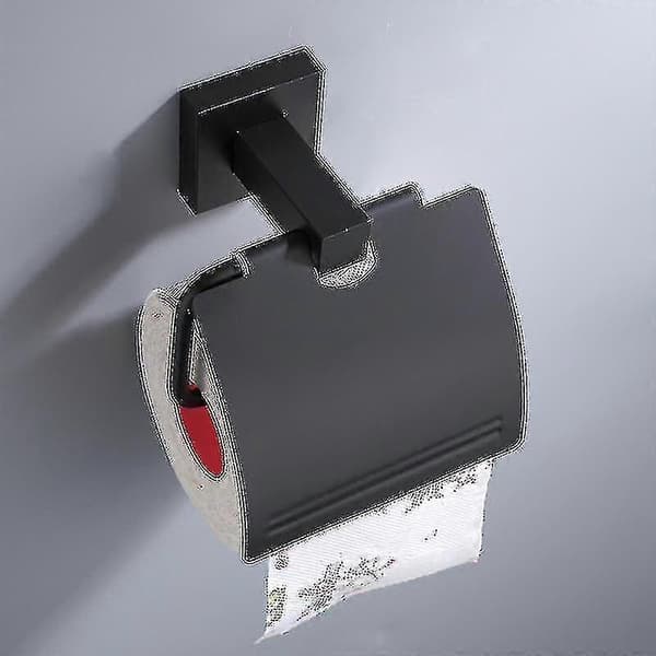 Toiletpapirholder i rumaluminium, sort, køkkentårn, selvklæbende (sort)
