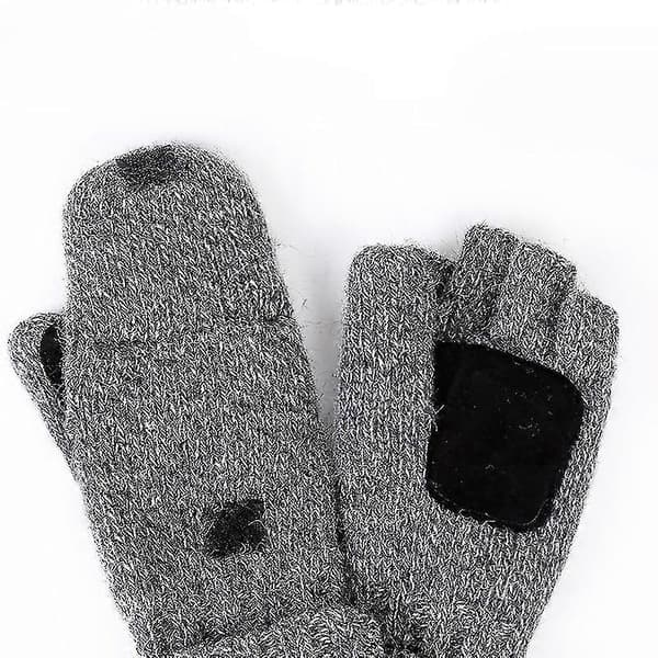 Strikkede ullhansker for menn med skinlapper i håndflatene og microfleece-fôr, varme vinterhansker