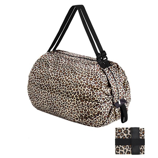 Stor håndtaske sammenklappelig taske shopping taske sammenklappelig miljøvenlig skuldertaske med print, leopardmønster