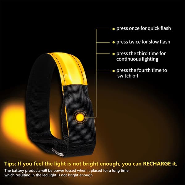 LED Armbånd, Oppladbart, 2-Delt, USB Refleksbånd, for Jogging, Løping, Sport - Gul