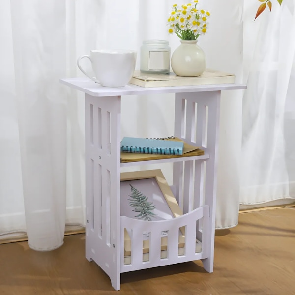 Sidebord, sengebord 3 niveauer, 32x22x40cm, sofabord, sofabord, til soveværelse, stue, hvid