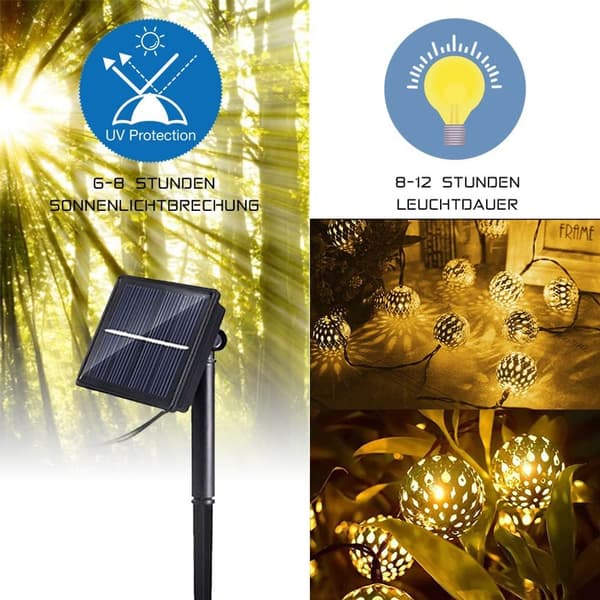 5m 20 LED Solar Marockanska Bollar, Varmvitt, Trädgård, Jul