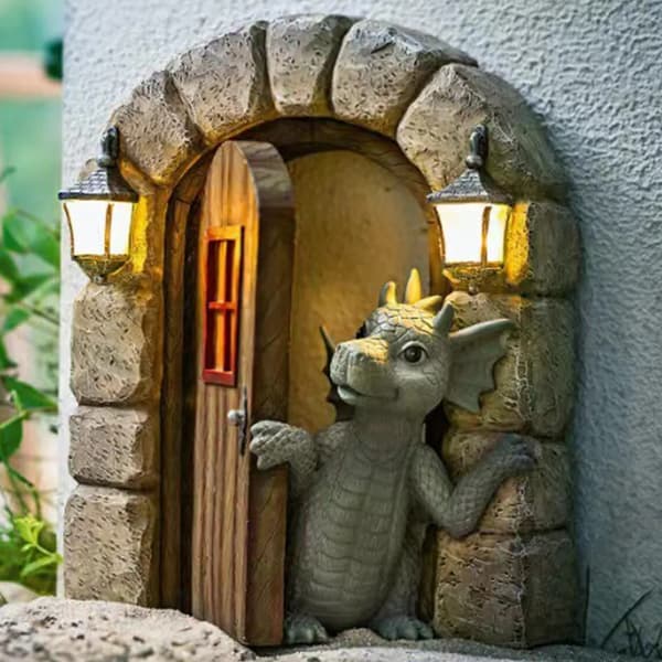 Havefigur af drage til haven, dragefigur, boligindretning, dinosaurfigur, havefigur, havedrage