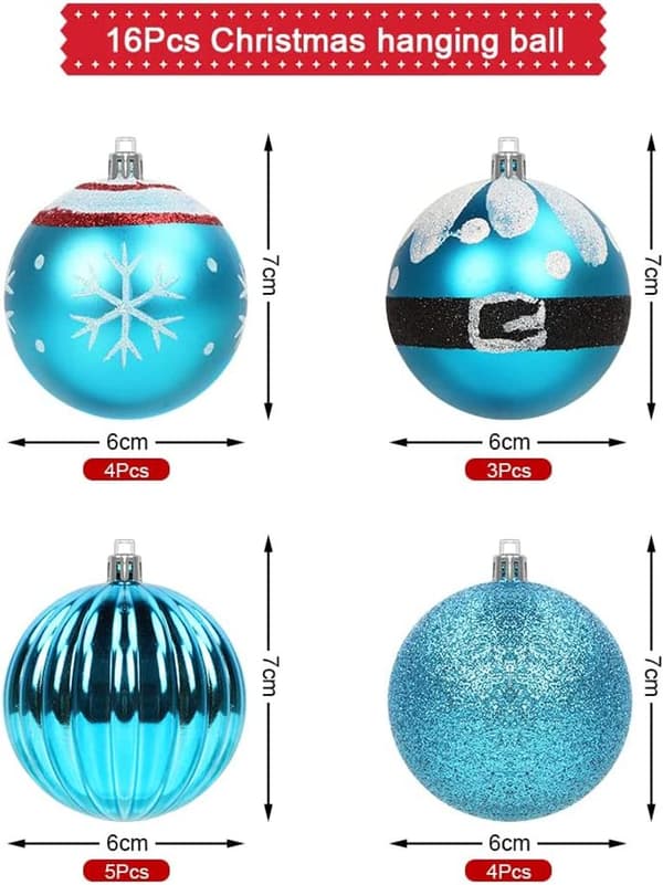 6 cm Blå Målade Glitterkulor – 16-pack Jätte Plast Julgransdekoration