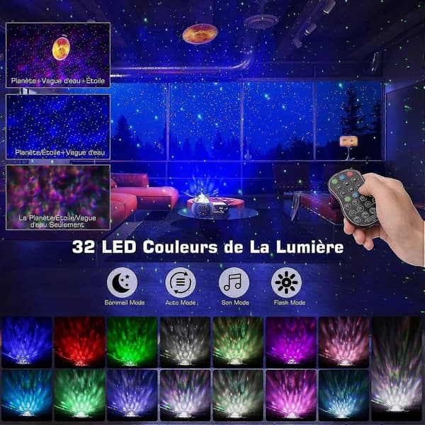 32-Modus 10-Planet Stjerneprojektor – Oppladbar Bluetooth Nattlampe for Barn