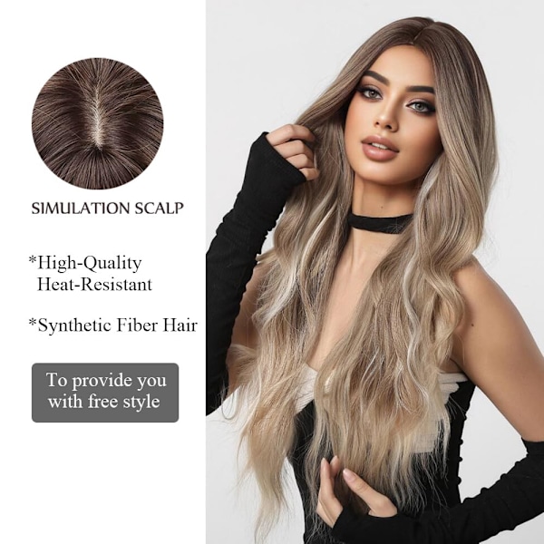 Kvinners midtskill gradient brun lang krøllete fluffy parykk