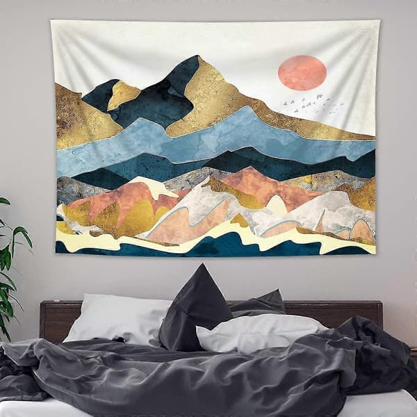 150x130 cm Solnedgång Berg Gobeläng, Psykedelisk Väggbonad