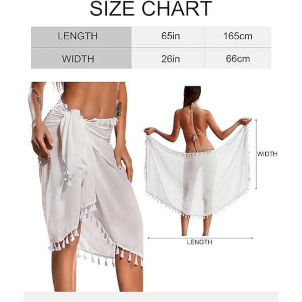 Beach Sarong Pareo Dam Semi-Sheer Badkläder Cover Ups Kort kjol med tofsar White