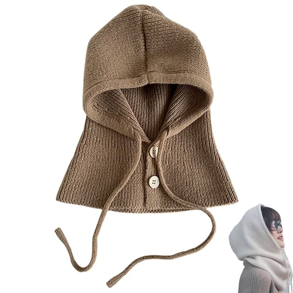 Kvinners Vinterlue Strikkede Hette Skjerf Balaclava (brun)