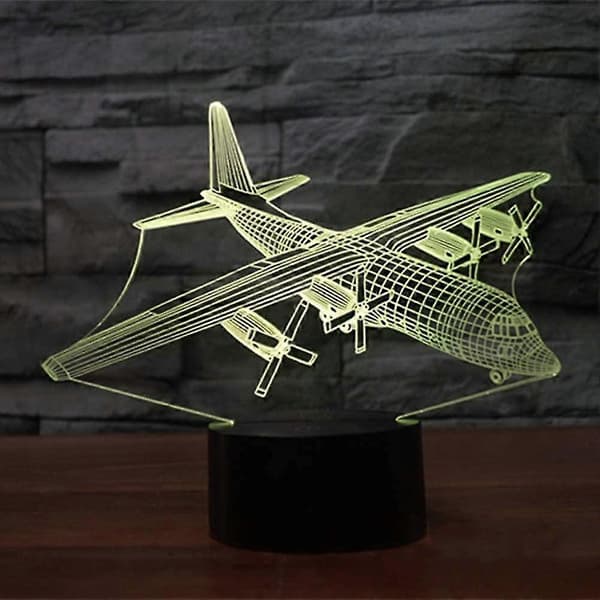 Kreativ 3D Lys Flyvemaskine Model Illusion 3D Lys LED 7 Farveskiftende USB Touch Sensor Bordlampe Natlys