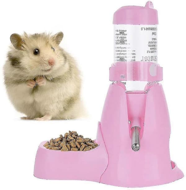Liten vattenflaska för husdjur + 80 ml vattenflaska, plastdrickare för hamstrar, rosa