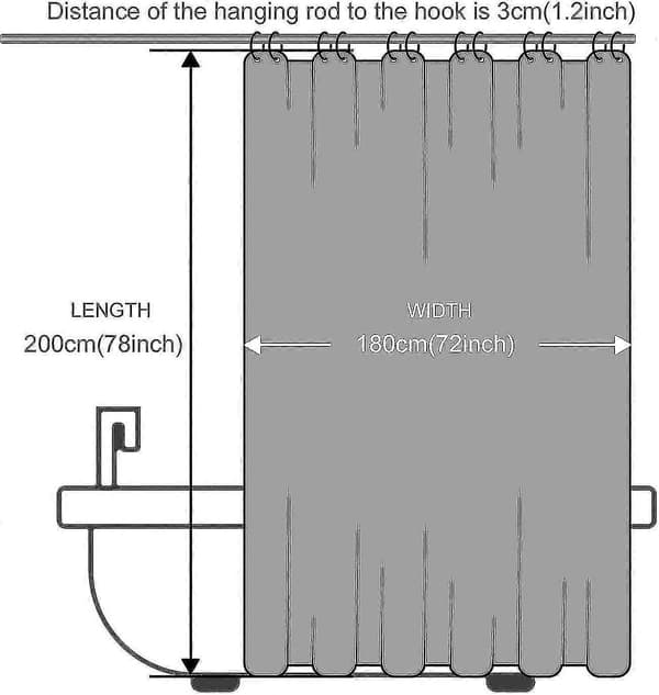 180×200cm Svart Dusjforheng – Vanntett Polyester med Kroker