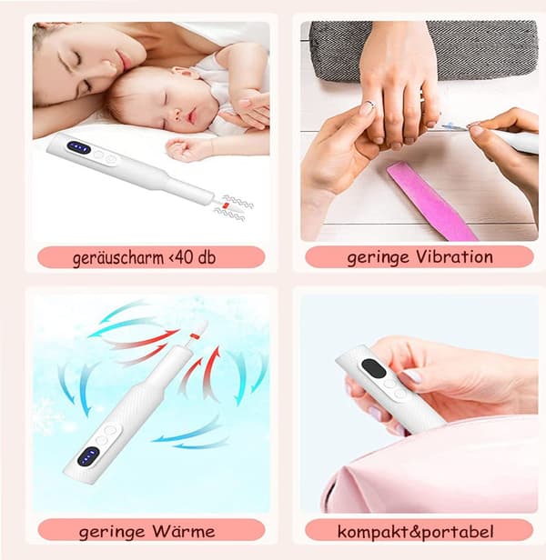 Manikyr- och pedikyrset, elektrisk nagelfil, 6 nagelvårdsfästen, 2 laddningsmetoder, 3 hastighetsnivåer, med LED-display - Vit