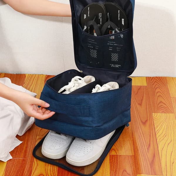 Skobag for reiser, med 3 rom og glidelås, vanntett støvtett skobag-arrangør skobag (blå)