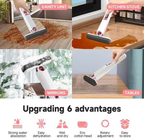 1 sæt mini-mop, bærbar multifunktionel svampmop