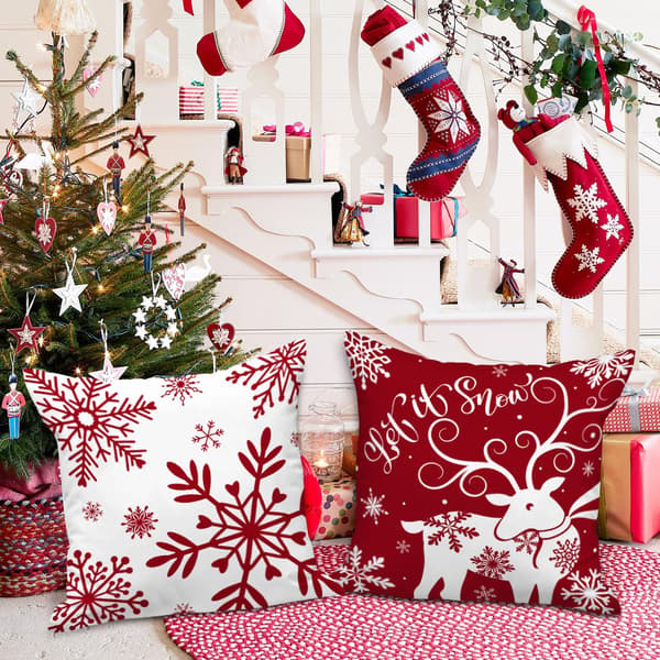 4-pack 45 cm Vit-Röd Snöflinga Kuddfodral – Jul Soffset