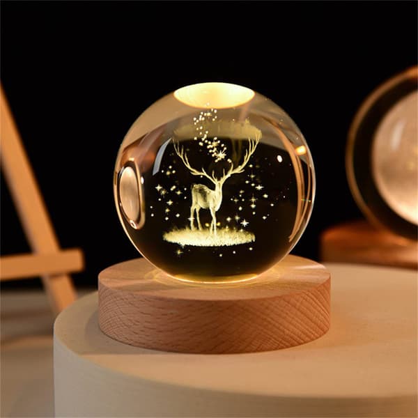3D Kristallkula Älg Nattljus Prydnad Födelsedagspresent