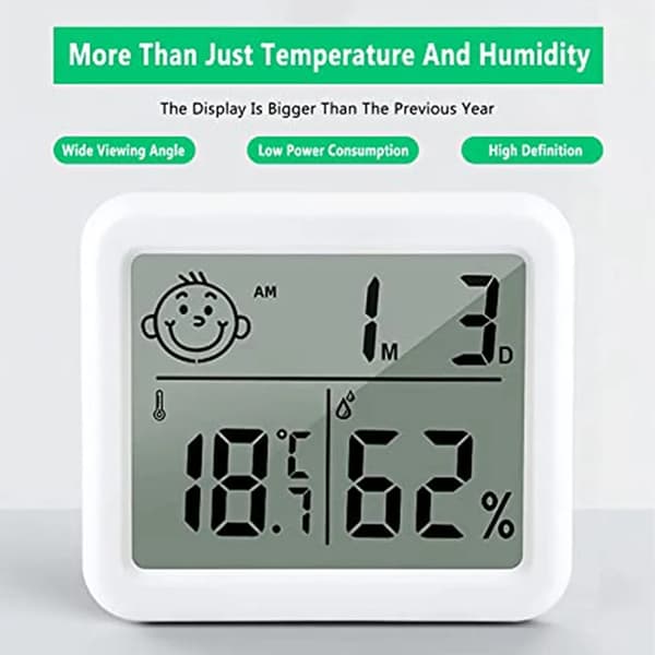 3-pack LCD digital termometer hygrometer med digital klocka för barnrum vardagsrum kontor kylskåp plus
