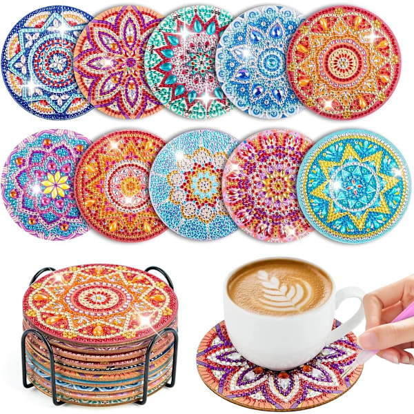 10 kpl Timanttimaalausalustatelineellä, Timanttialustat, Timanttimaalaus Aikuisille, Askartelu, DIY Mandala-alustat, Liukumattomat