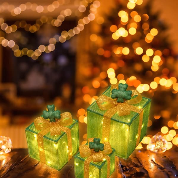 3-pack julbelysnings presentask 60 LED glödande presentask dekorationsband fjärrkontroll passar för jul