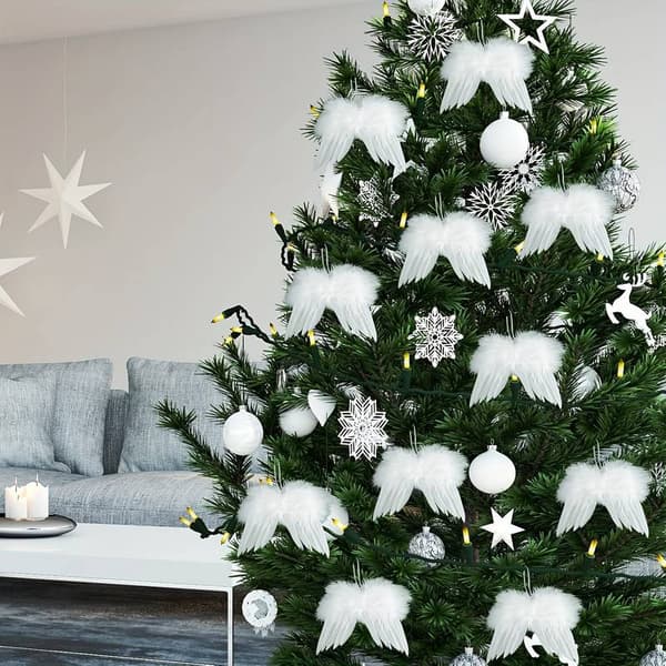 12 engelvinger julepynt - hvide fjer, meget velegnet til DIY-håndværk og julepynt