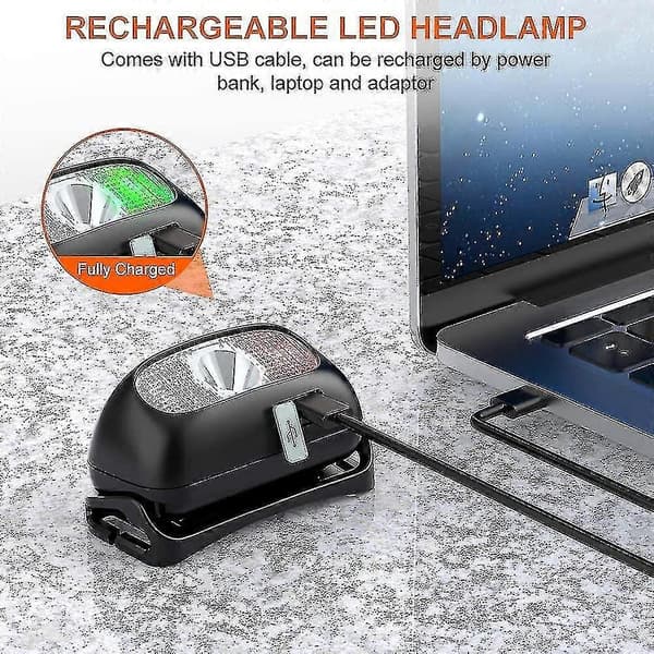 Oppladbar LED-hodelykt, kraftig vanntett hodelykt med 5 lysmoduser, 200 lumen