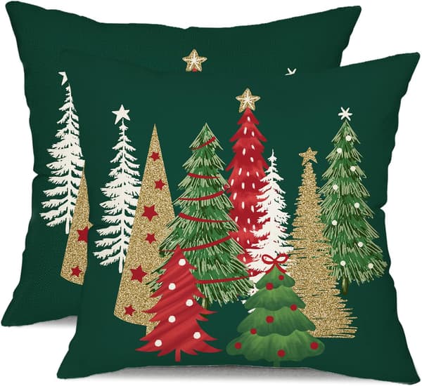 Juleputetrekk 45x45 cm 2-delt sett juletre dekorative grønne puter vinter julepynt til hjemmesofa