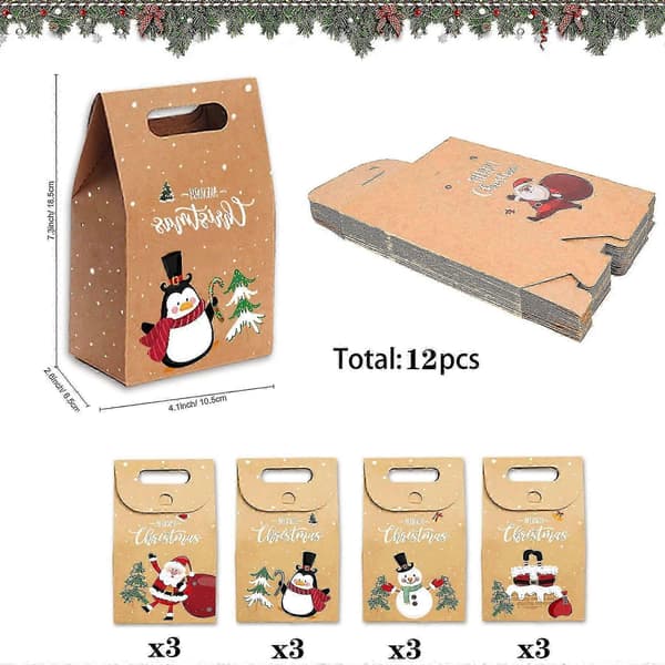 12 st Julklappspåsar, Presentpåsar med handtag