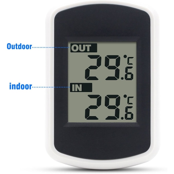 LCD digital trådlös termometer inomhus eller utomhus, mini inomhus temperatursensor, liten exakt vädertestare i hem sovrum och kontor, vit