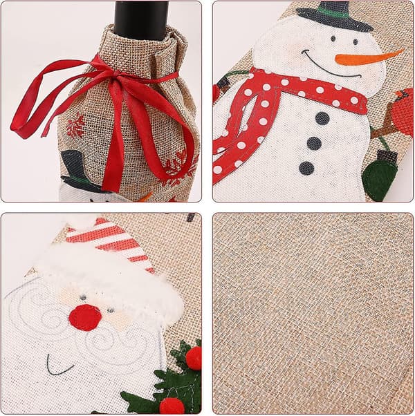 4 Vinflaskpåsar med Jultomte & Snögubbe, Julklappsinslagning