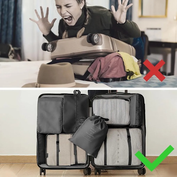 9-delad resväskeorganiseringsset, packningskuber, klädpåsar, semester och resor, packningskubset