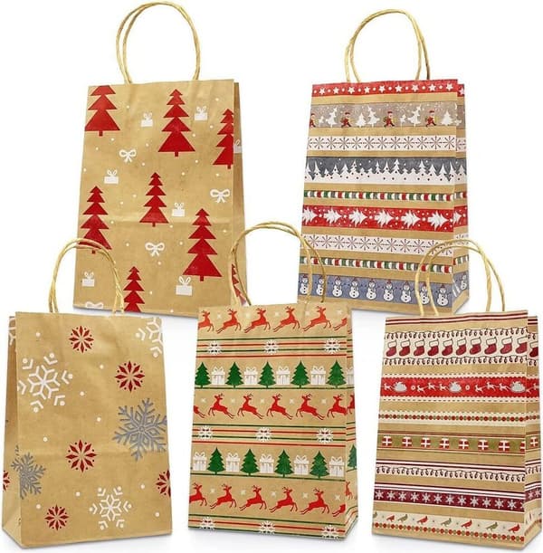24 Julklappspåsar med Handtag, Julpresentinslagningsmaterial
