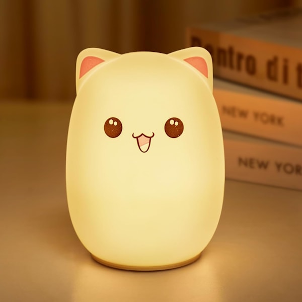 Children's Night Light, Cute Silicone Kitten Night Light, 3 Levels of Brightness, 7 Colors Rechargeable Light