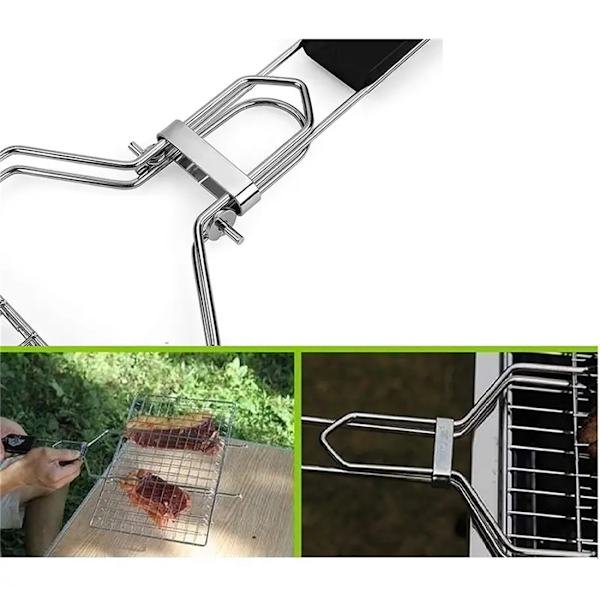 Stor kapacitet, sammenklappelig grillrist med grillklemmer